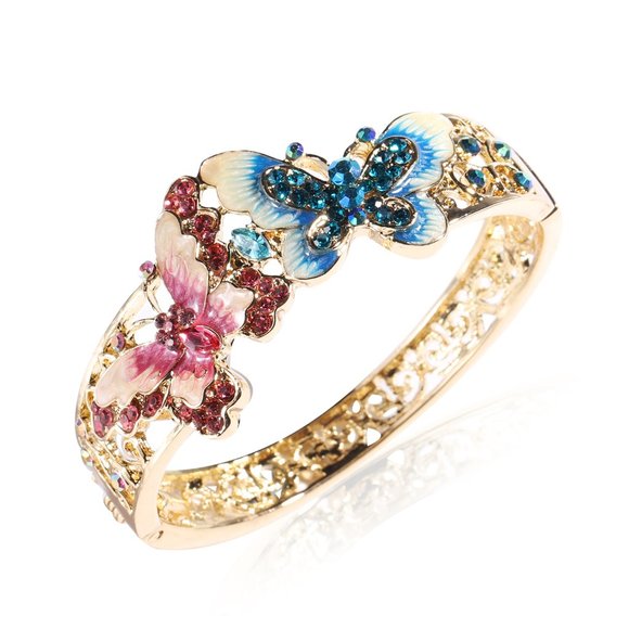 Jewelry - Enameled Butterfly Bangle Bracelet in Goldtone